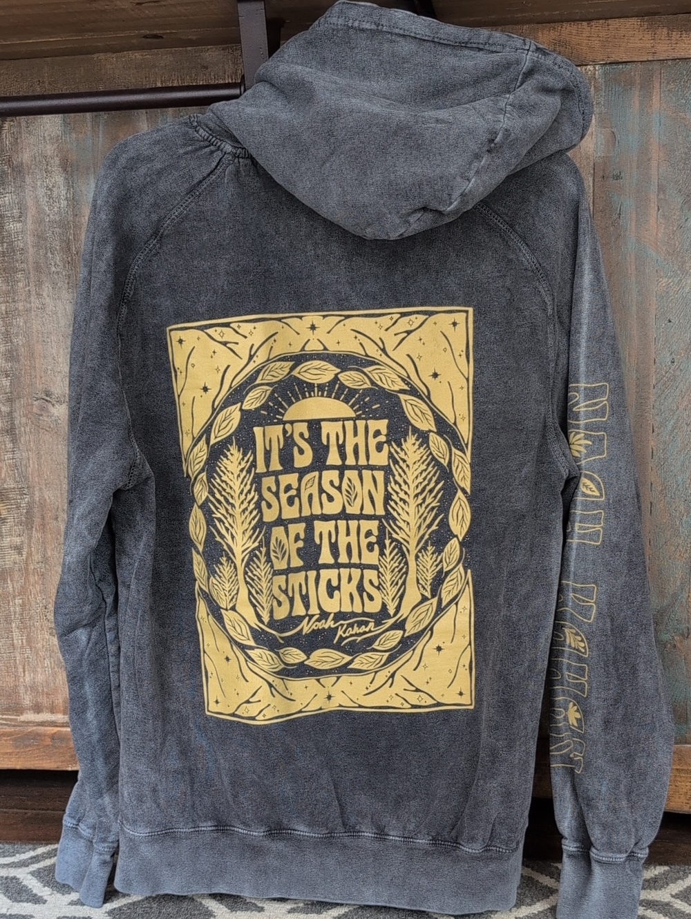 Official Noah Kahan Stick Season Vintage Black Mineral Wash Hoodie -Womens Large - Picture 6 of 7